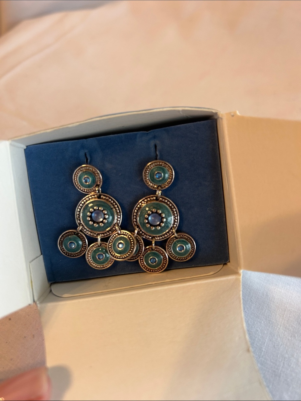 Avon Turquoise and Silver Multi-Circle Drop Earrings